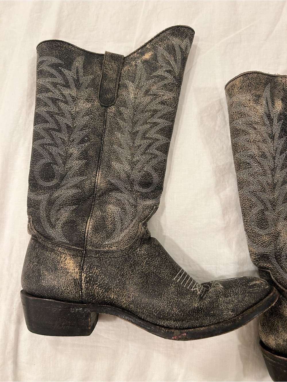 Old Gringo Distressed Black and Cream Embroidered Western Boots